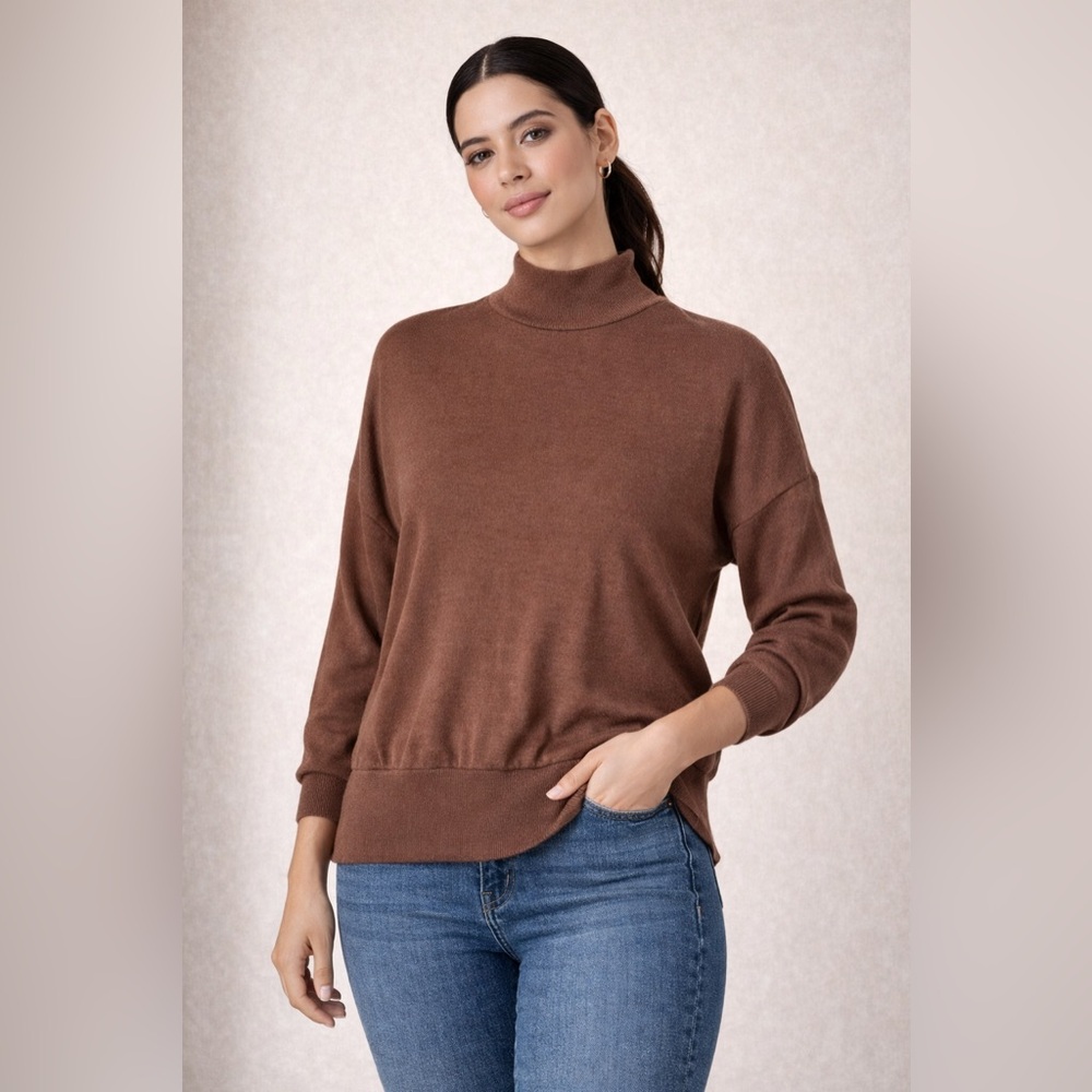 Suzy Shier Rich Brown Mock Neck Sweater